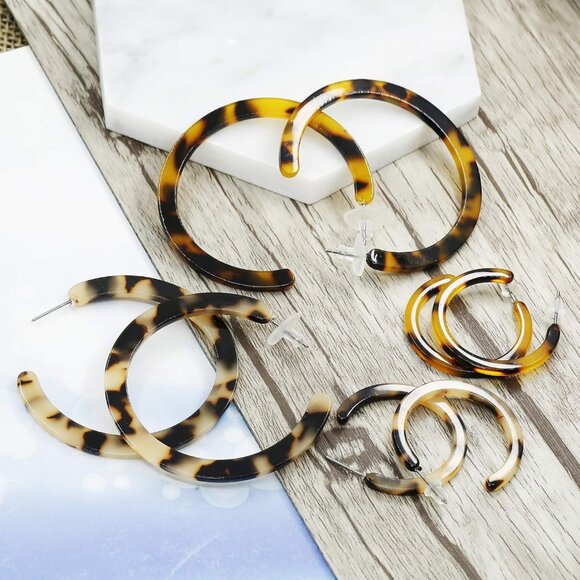 4-8Pairs Acrylic Earrings Resin Geometric Hoop Fashion Earrings C Shaped Earring - Picture 6 of 7